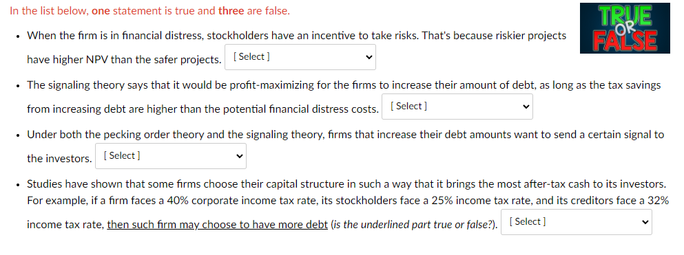  In the list below, one statement is true and three are