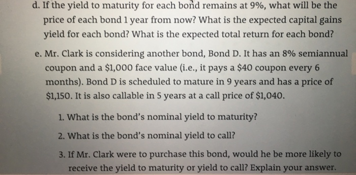  please help answer D & E through excel. and show work