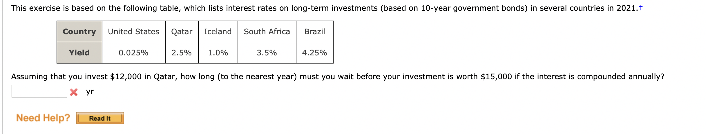  This exercise is based on the following table, which lists interest