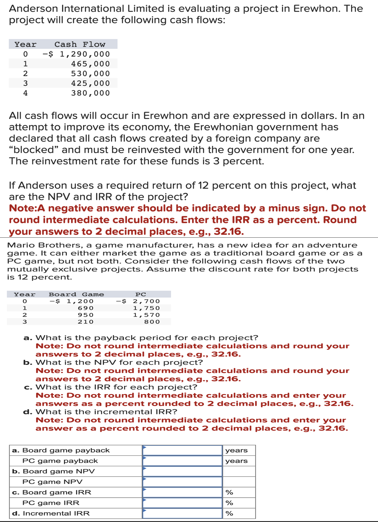  solve the problems following each step using Excel Anderson International Limited