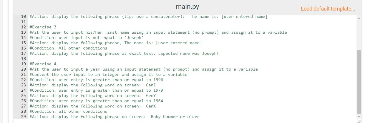 code indentation HELP!!!! More practice with branching using equality and relational operators,