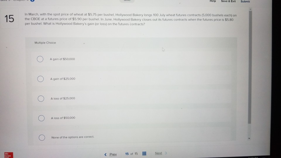  Help Save & Exit Submit In March, with the spot price