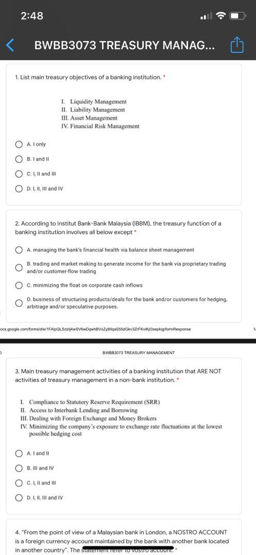 Can you help me to answer this question? Subject Treasury Management 2:48