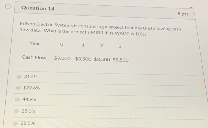  Question 14 8 pts Edison Electric Systems is considering a project