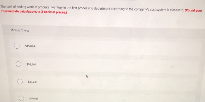 system. Data concerning the first processing department for the most recent month