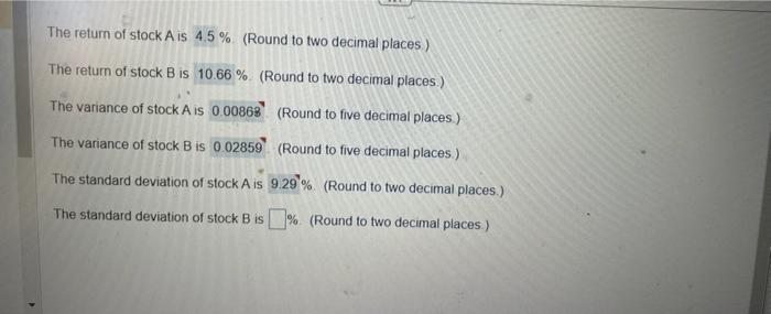 average return and volatility for each stock The return of stock A
