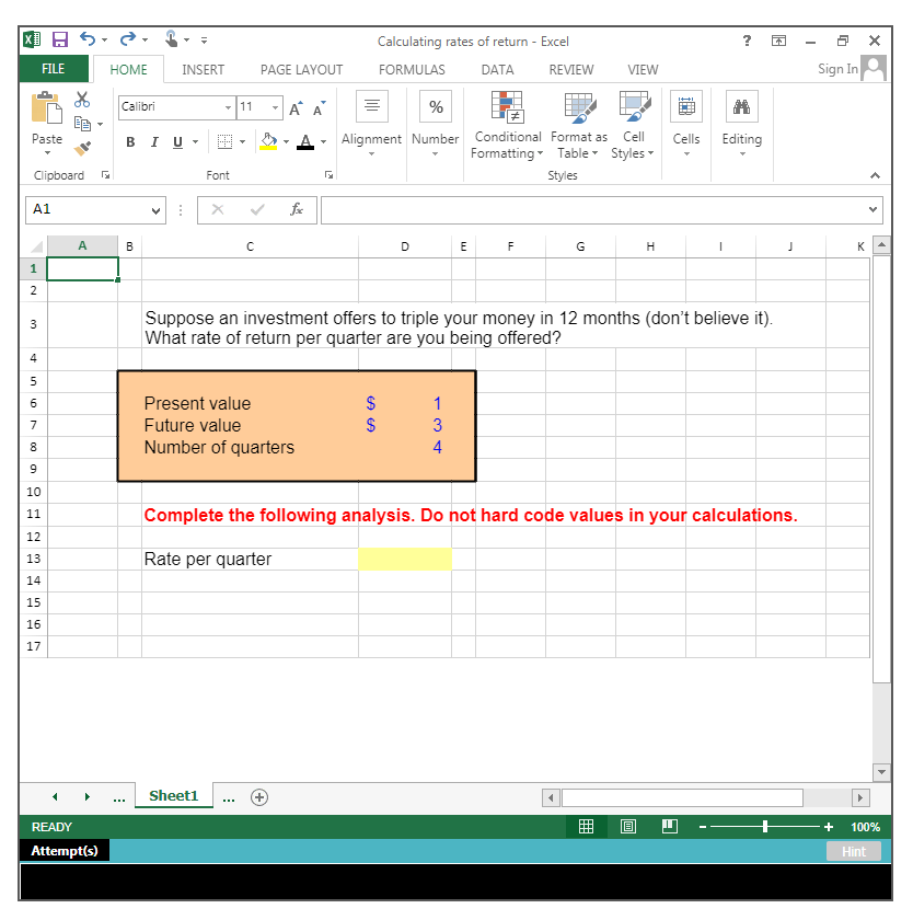  x Calculating rates of return - Excel ? + - X