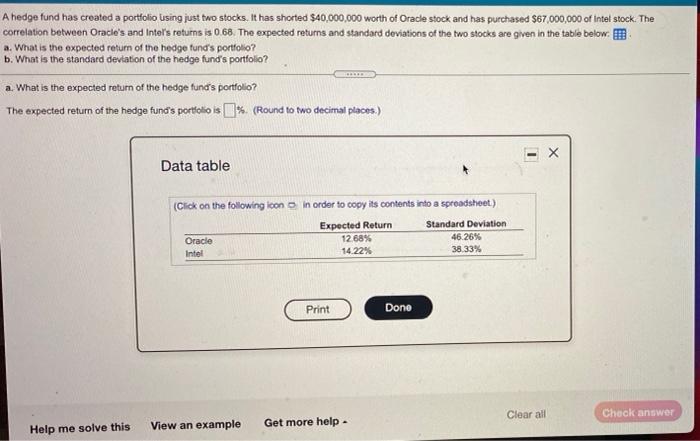  A hedge fund has created a portfolio Using just two stocks.