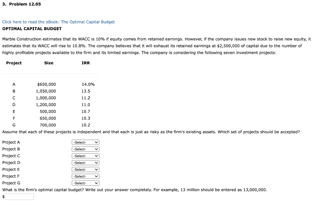 3. Problem 12.05 Click here to read the eBook: The Optimal