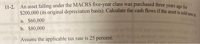  11-2. An asset falling under the MACRS five-year class was purchased