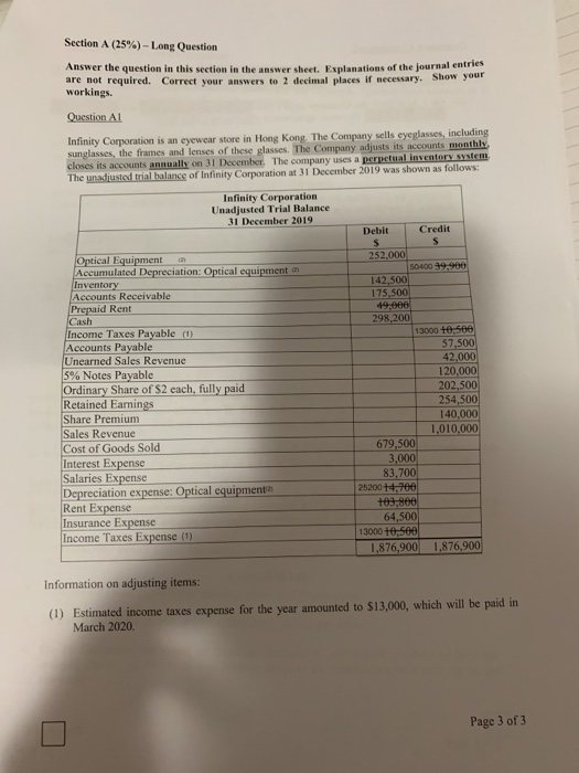  Please help thxxxxx Section A (25%) - Long Question Answer the