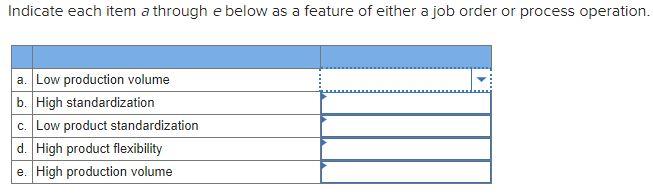  Job order operation or Process operation Indicate each item a through