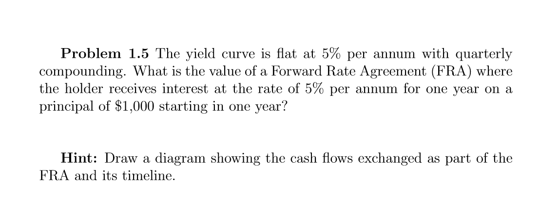 Problem 1.5 The yield curve is flat at 5% per annum