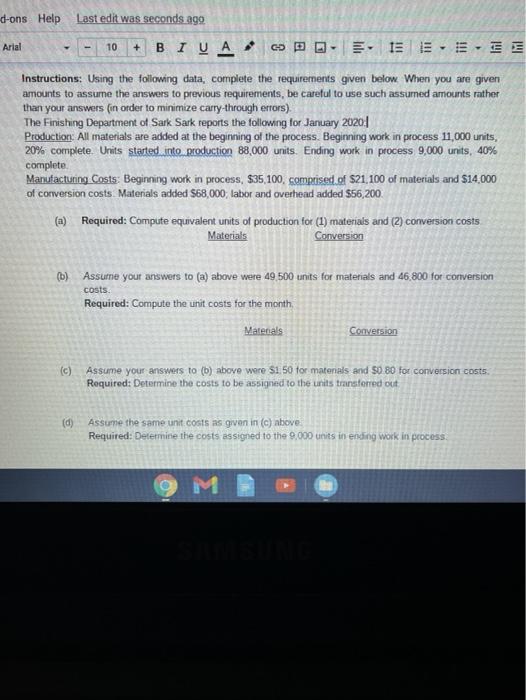  d-ons Help Last edit was seconds ago Arial 10 + BI