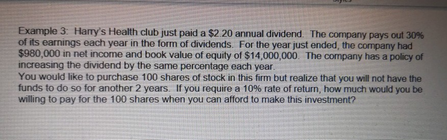  Do not use Excel. Show your work. Example 3: Harry's Health
