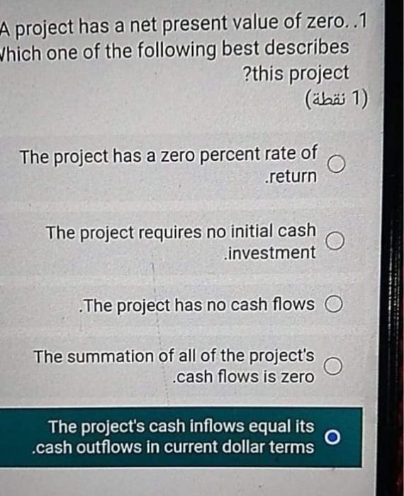  A project has a net present value of zero..1 Which one