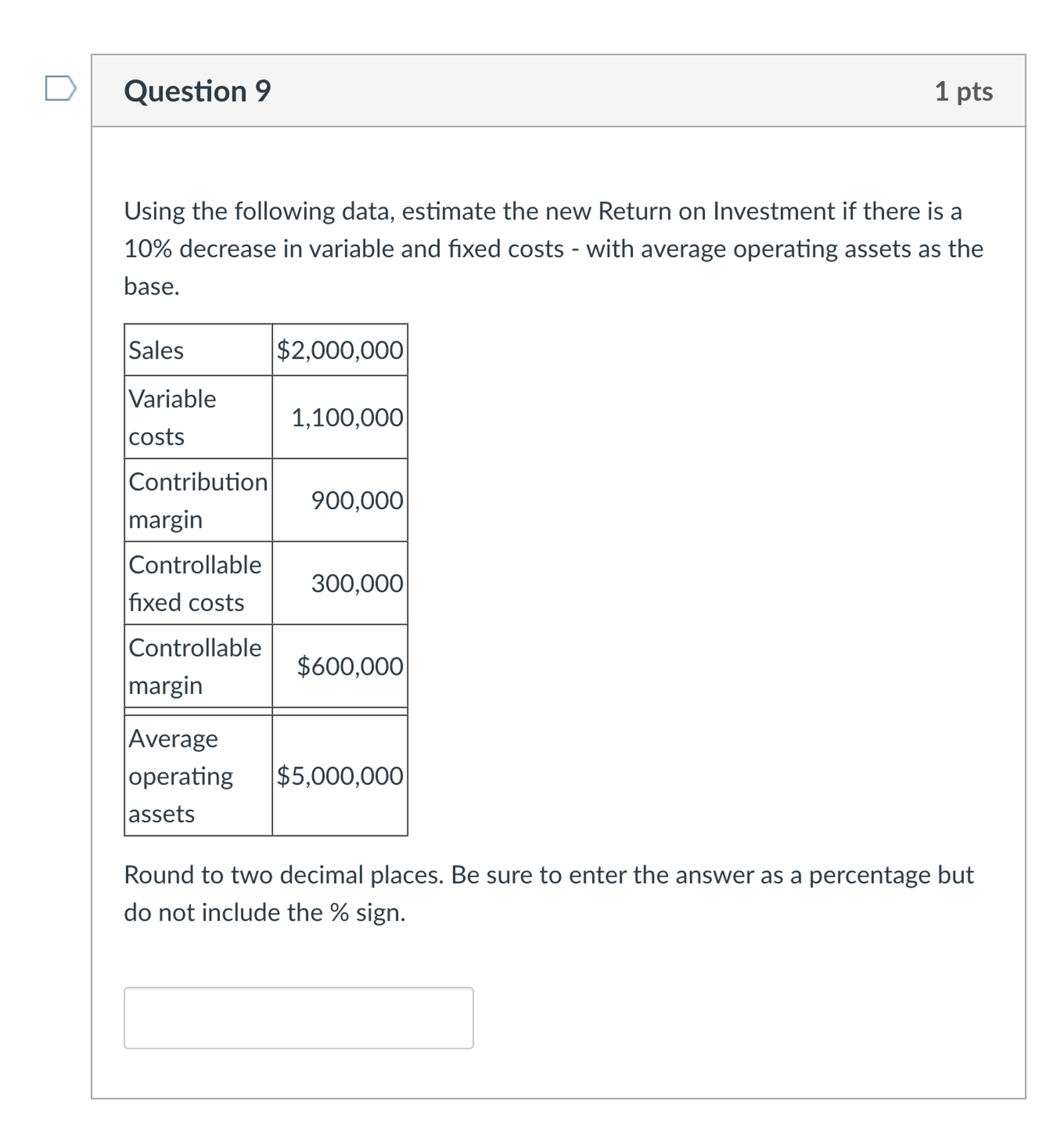 Question 10 Using the following data, estimate the new Return on