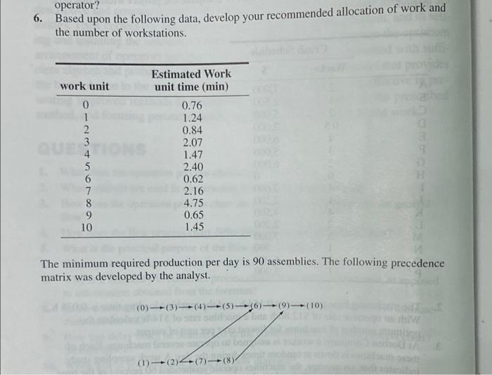  operator? 6. Based upon the following data, develop your recommended allocation