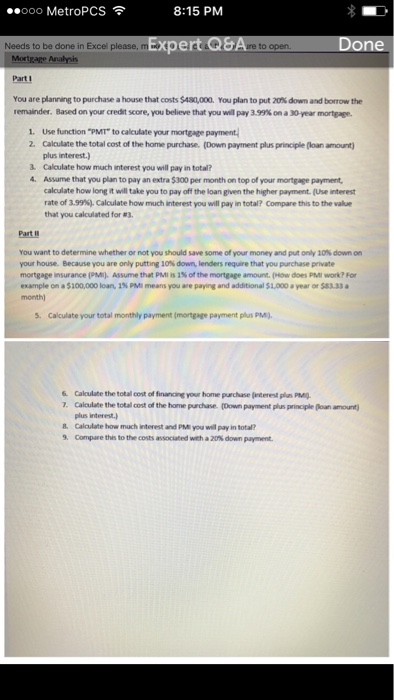  Part all only I need the excel formulas as well. You