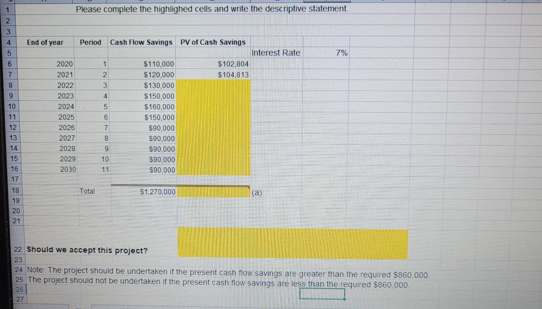  Please complete the highlighed cells and write the descriptive statement. 2