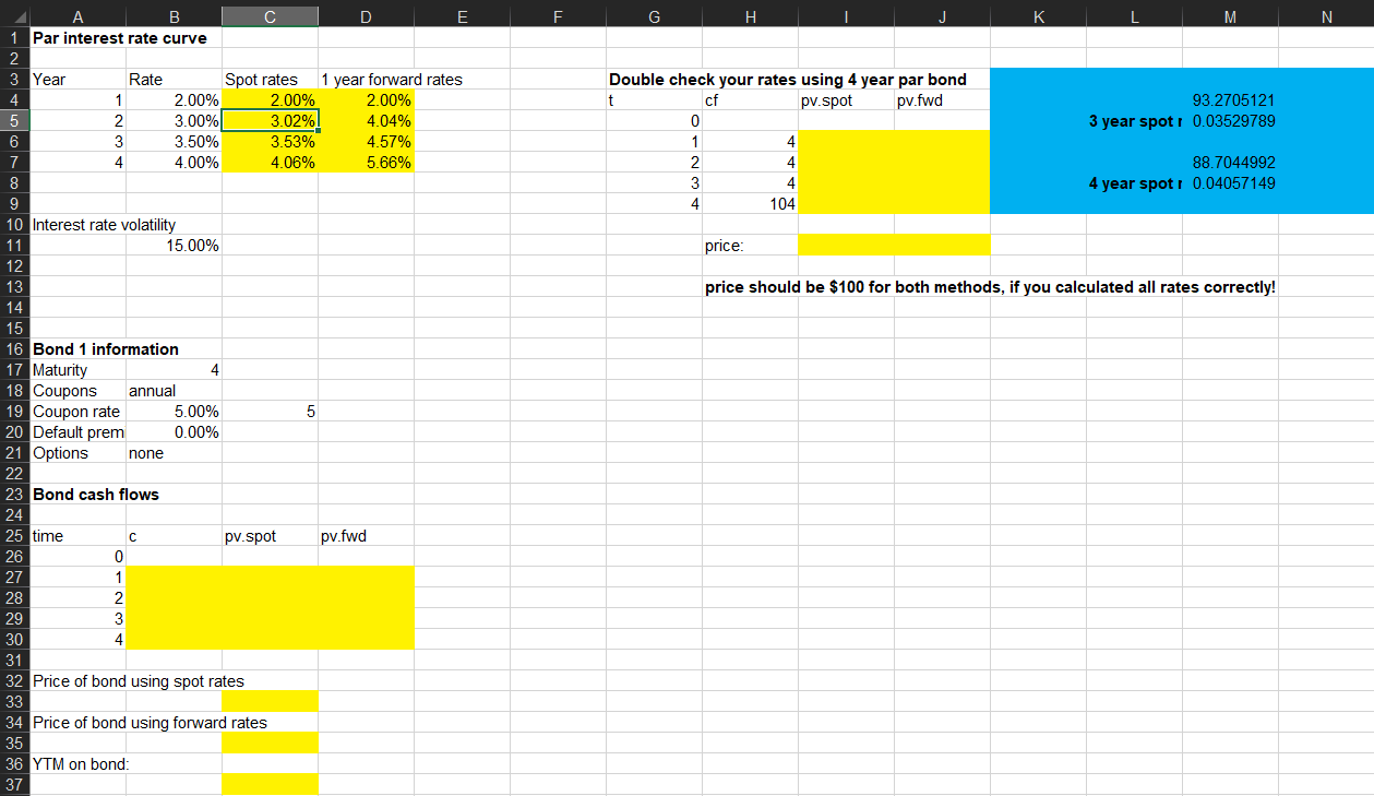Having issues finding out how to fill out the bond cash flows