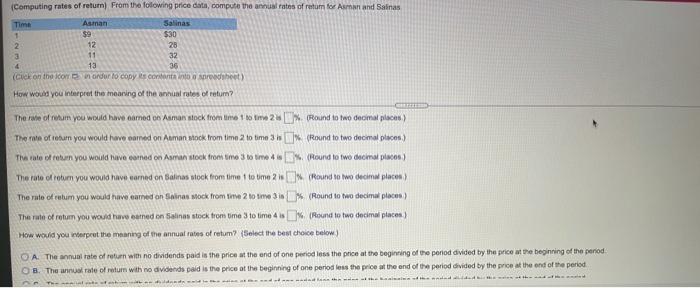  Time 2 4 36 (Computing rates of return) From the following