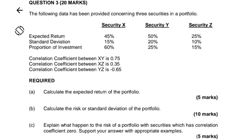  QUESTION 3 (20 MARKS) t The following data has been provided