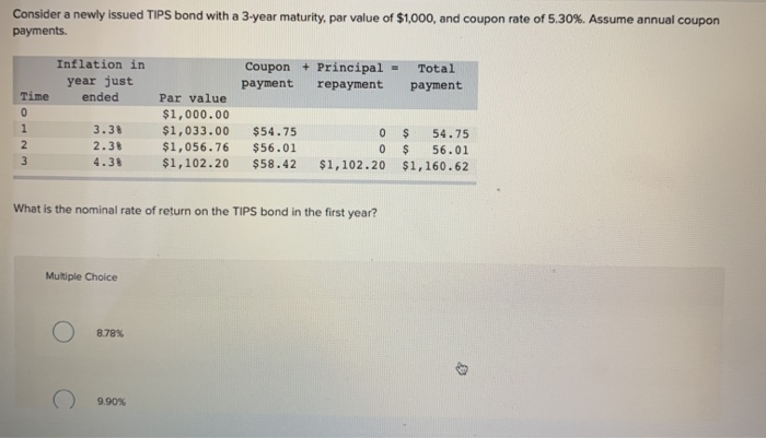  Consider a newly issued TIPS bond with a 3-year maturity, par