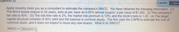 the final answer pls Question 23 3 points Saves Apple recently