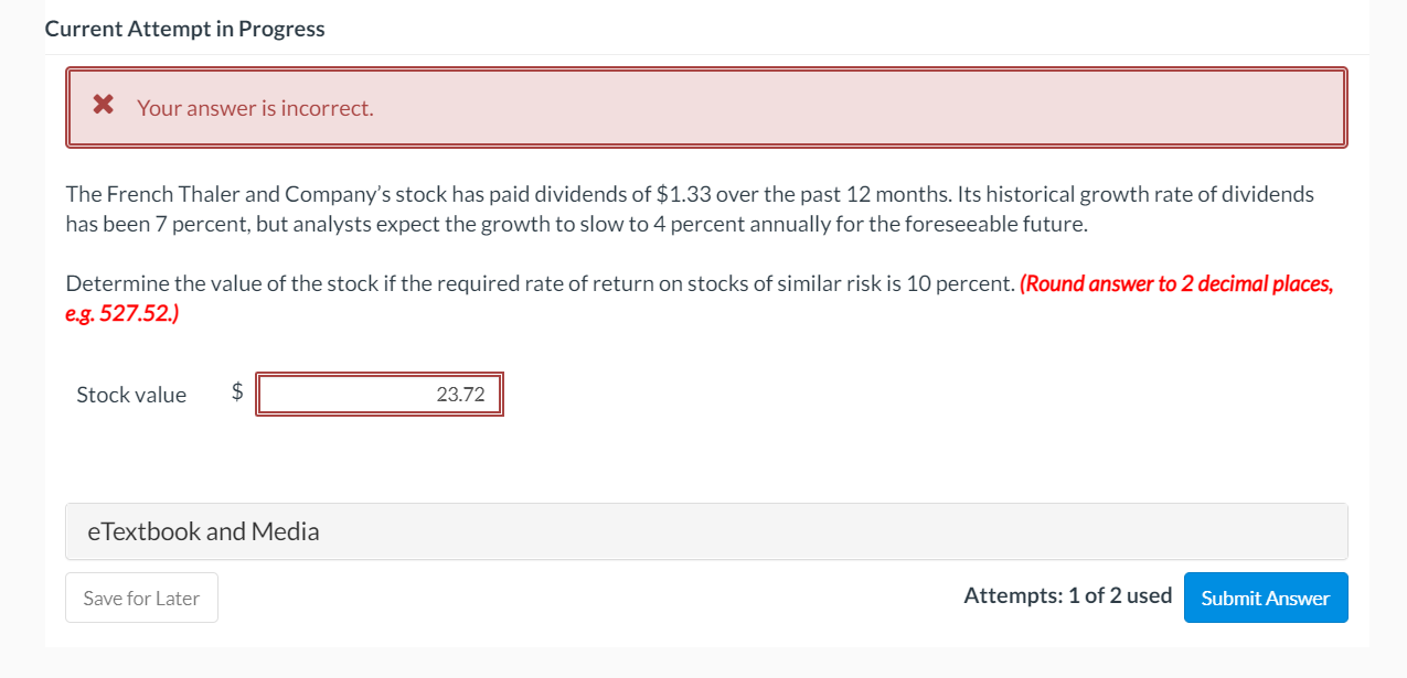 Current Attempt in Progress X Your answer is incorrect. The French