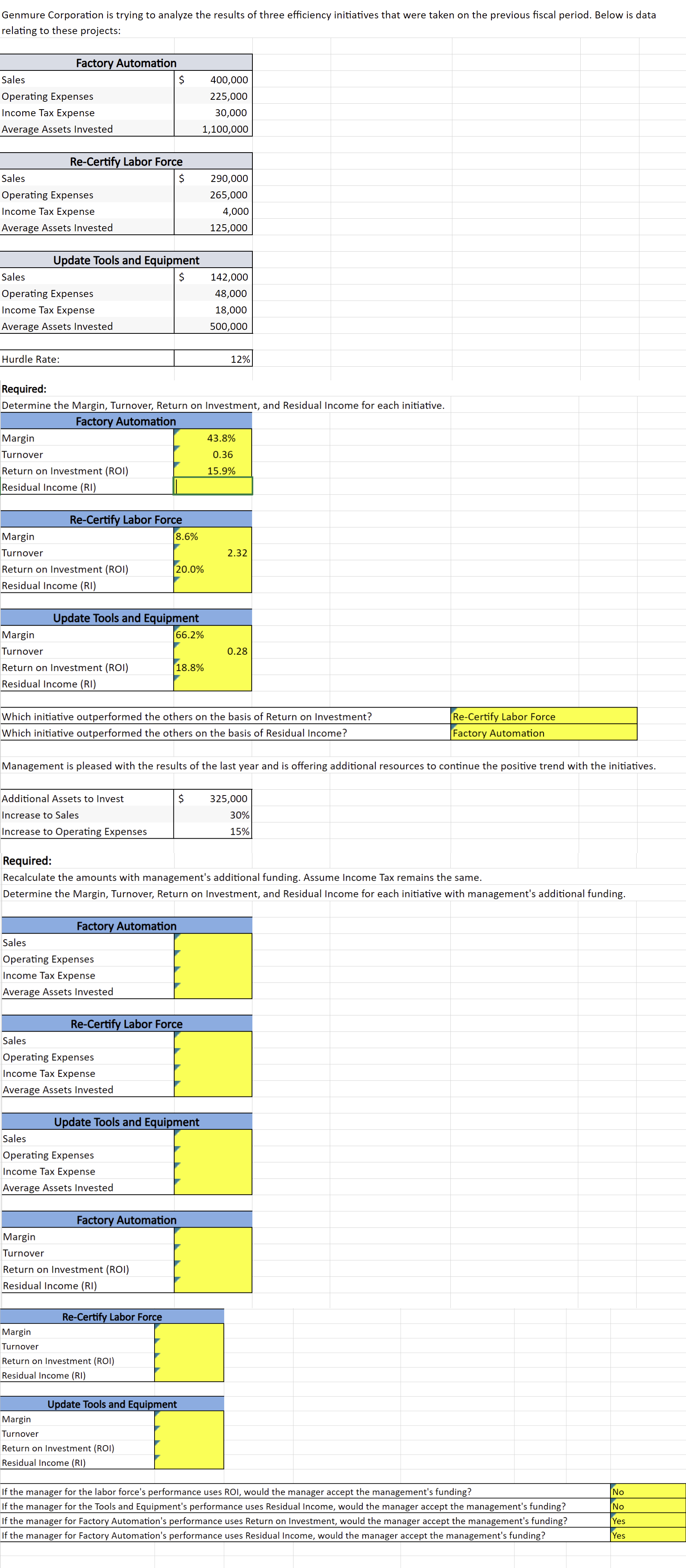  Solve by using ONLY EXCEL FUNCTIONS/FORMULAS(Ex:B5*C56) thanks 