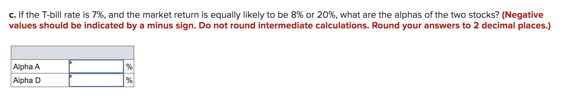 on two stocks for two particular market returns: Market Return Aggressive Stock