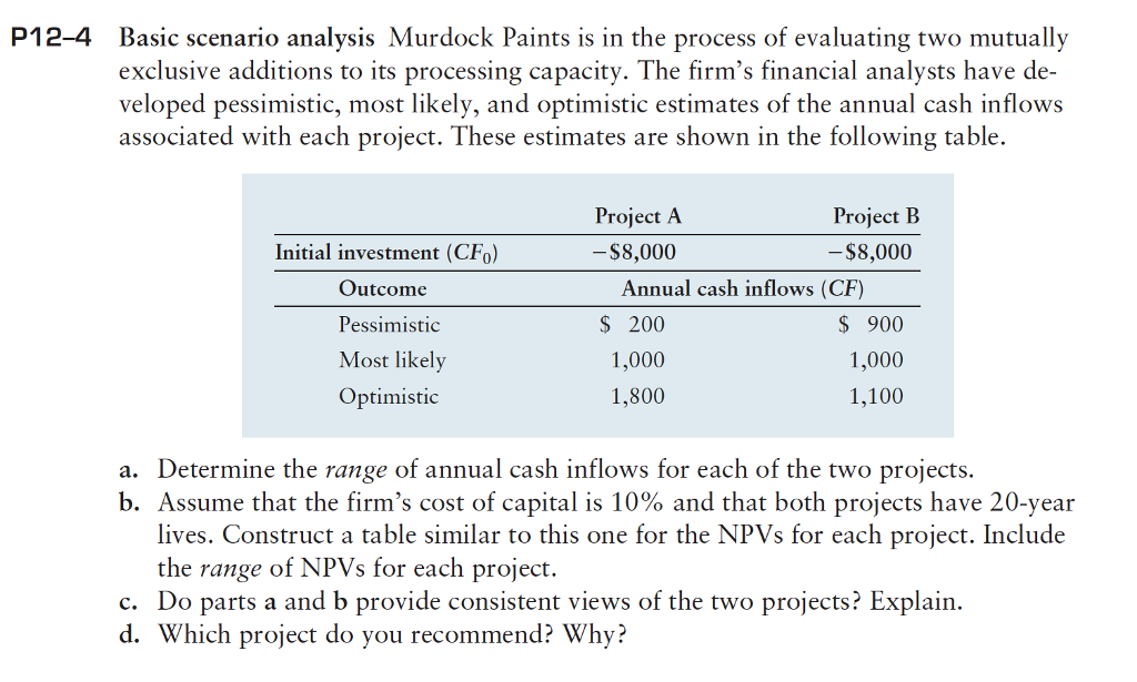  P12-4 Basic scenario analysis Murdock Paints is in the process of