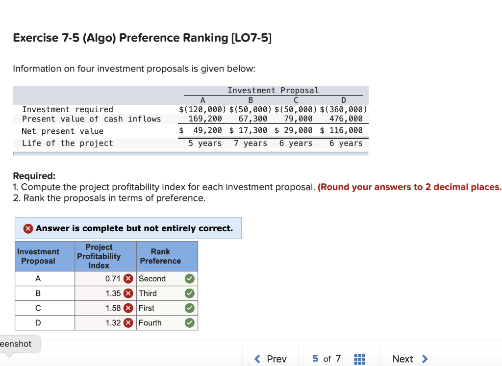  Please explain! Thank you! Exercise 7-5 (Algo) Preference Ranking [LO7-5] Information