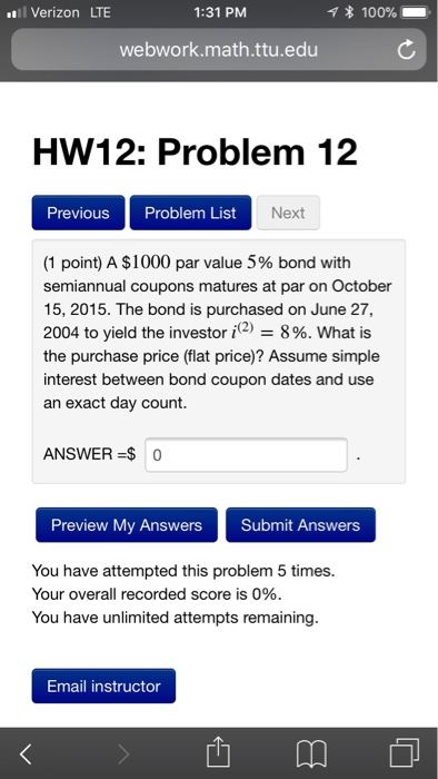  Please help! Verizon LTE 1:31 PM * 100%- webwork.math.ttu.edu HW12: Problem