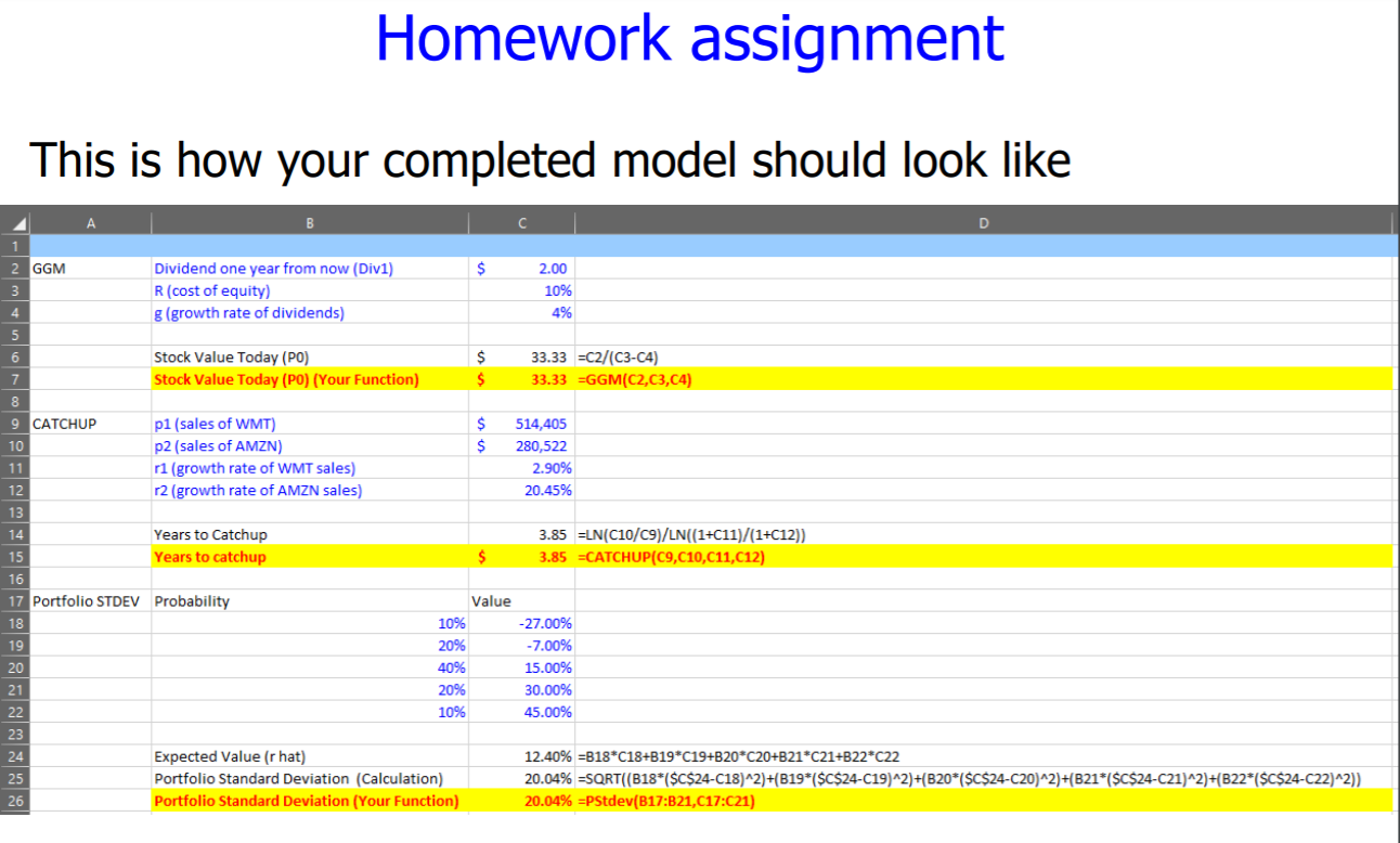 in excel. Please explain formulas. Homework assignment Build the following three VBA