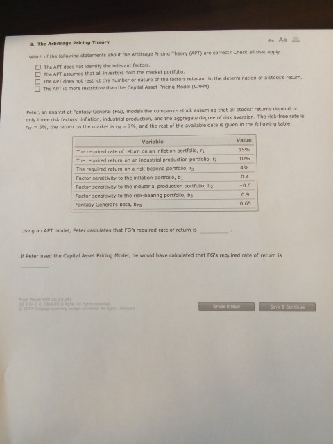 please answer completely and correctly thanks A Aa 8. The Arbitrage