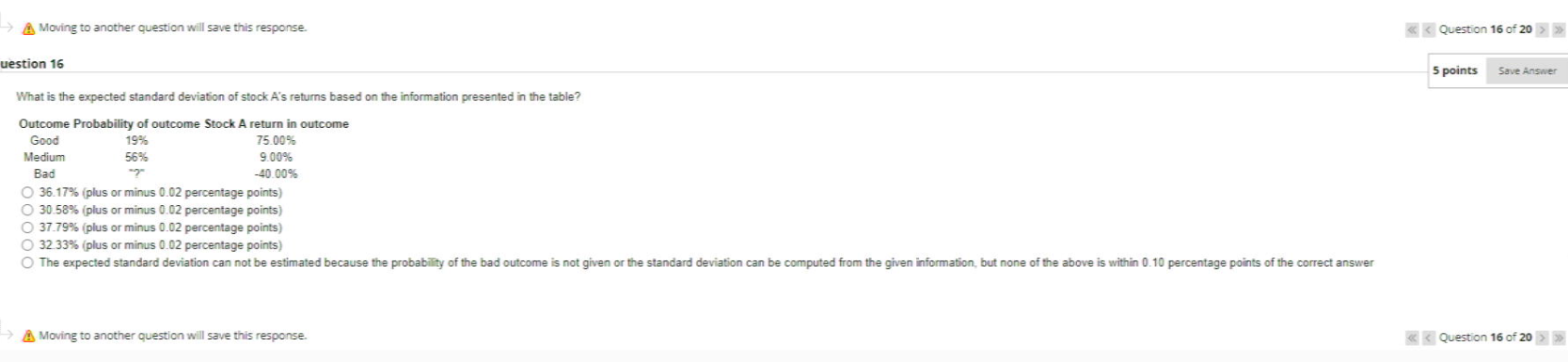 Moving to another question will save this response. uestion 16 What