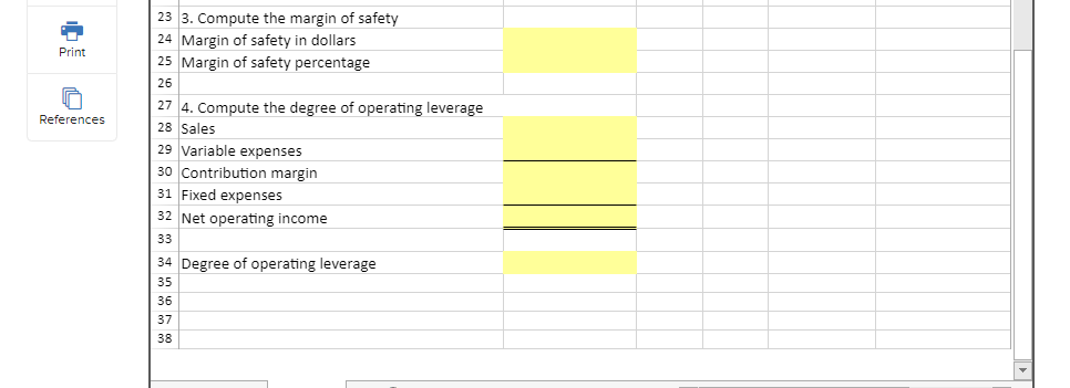 safety and explain its significance. 3. Compute the degree of operating leverage