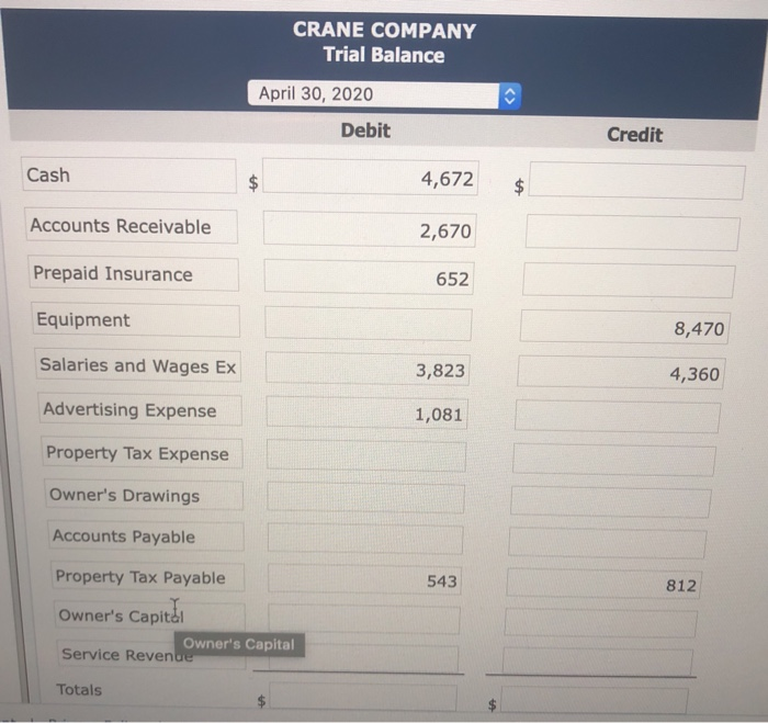 trial balance of Crane Company does not balance. Your review of the