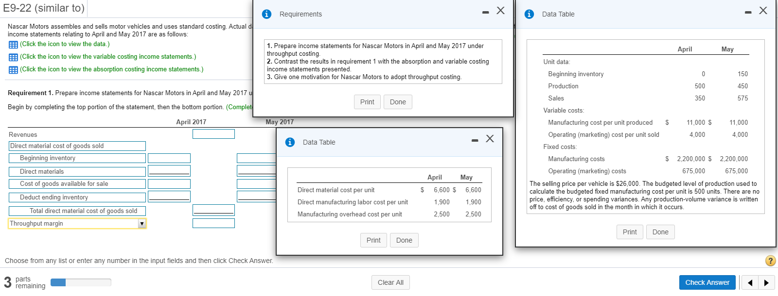 to view the variable manufacturing costs per unit.) Nascar Motors assembles and