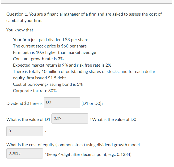 the Question 1 What is the value of the beta for this