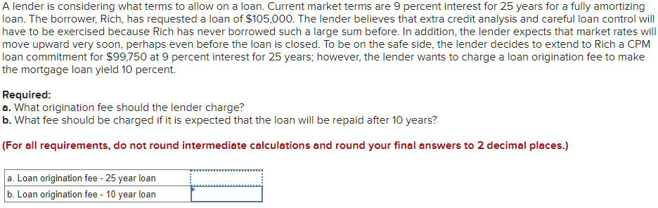 A lender is considering what terms to allow on a loan.
