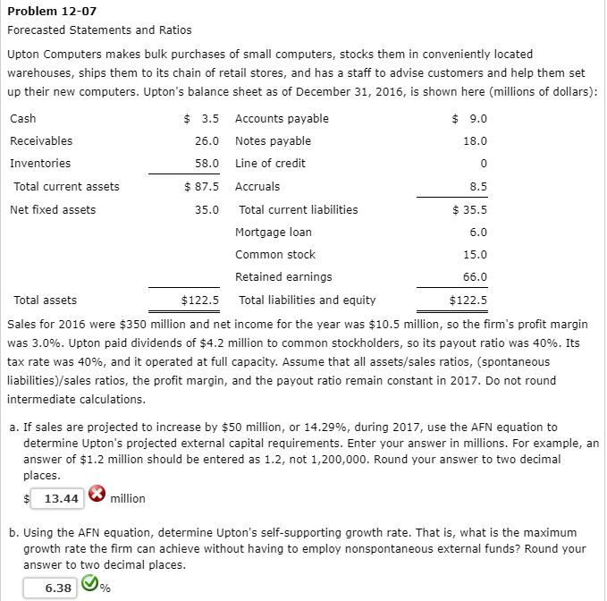 Problem 12-07 Forecasted Statements and Ratios Upton Computers makes bulk purchases
