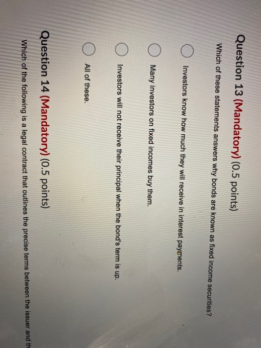  please help me ! Question 13 (Mandatory) (0.5 points) Which of