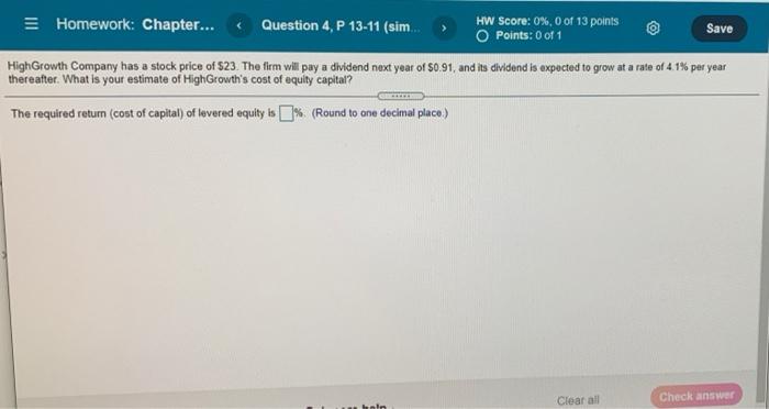  Homework: Chapter... Question 4, P 13-11 (sim HW Score: 0%, 0