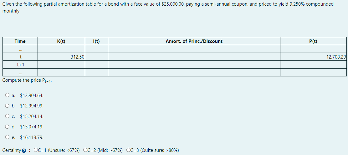  Given the following partial amortization table for a bond with a