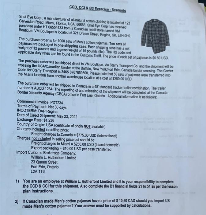  CCD, CCI & B3 Exercise - Scenario Shut Eye Corp., a