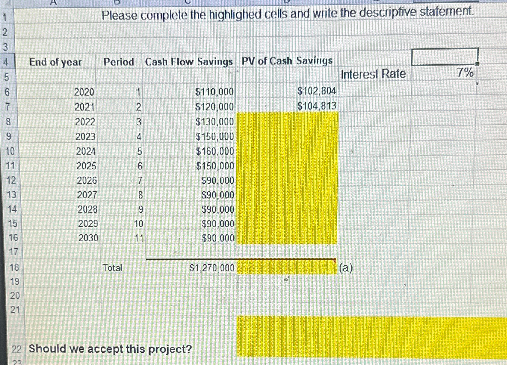  Please complete the highlighed cells and write the descriptive statement. \table[[End