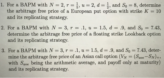  For a BAPM with N = 2, r = 1/5, u